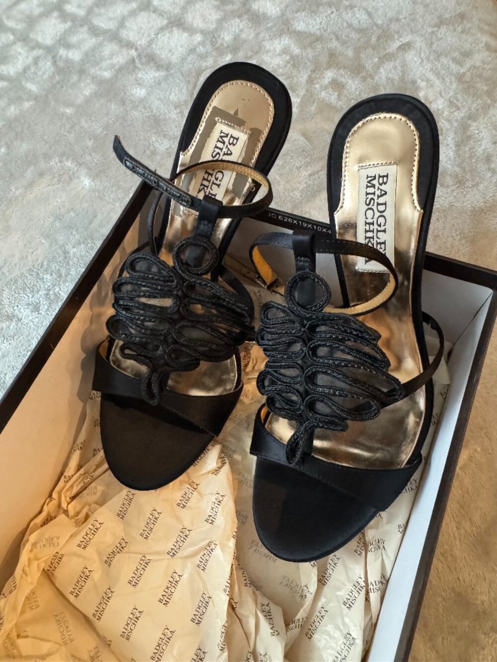 Badgley Mischka - Xander Black Satin Strappy Evening Sandals, Size 6M